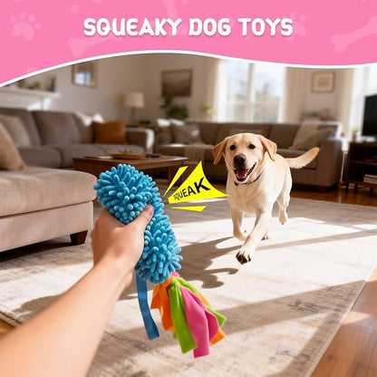 Squeaky Dog Tug Toy, Interactive Tug of War Rope Toys for Small Medium Large Dog, Soft Chenille Chewing Dog Rope Toys for Puppy Training and Play Games