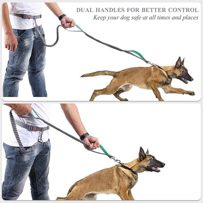 VIVAGLORY Hands Free Dog Leash Bungeetwin Running Dog Leash with Waist Belt for Running Walking & Jogging, Bungee & Around Waist for Pet, S, Grey/Turquoise