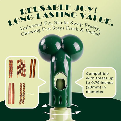 Apasiri Bully Stick Holder for Aggressive Chewers: Indestructible Dog Toy Prevents Choking No More Swallowed Ends, Bacon Flavored Nylon Tough Chew Toy to Keep Them Busy Medium/Large Dogs, Green