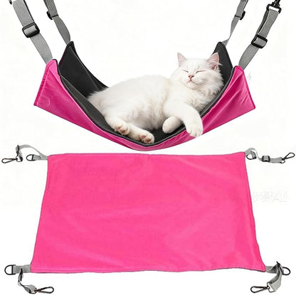 Adjustable Cage Hanging Cat Hammock, 4-Season 2-Sided Bed, Adjustable Waterproof Washable Cooling Mat for Large Kittens,Small Dogs & Rabbits (Rose Pink)