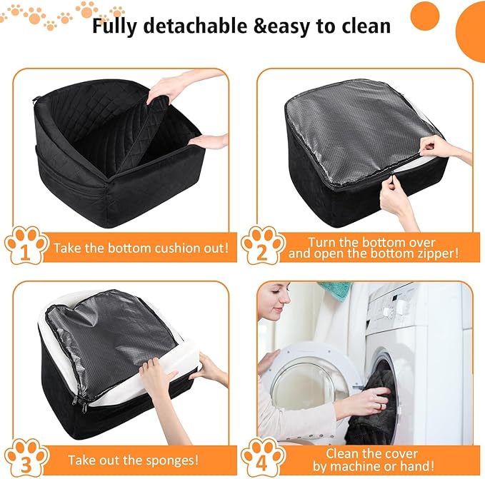 NEEZUKAR Dog Car Seat for Small Medium Dogs,Detachable Washable Dog Booster Seat Under 30lbs, Pet Car Seat Travel Bed with Storage Pockets and Dog Safety Belt (Black)