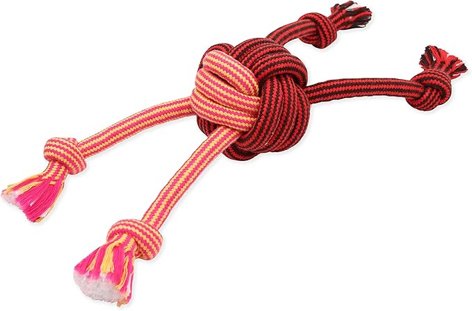 Mammoth Pet Products Flossy Chews Premium Cotton-Poly Extra Monkey Fist Ball with Rope Ends, Medium 14-Inch, Assorted Colors