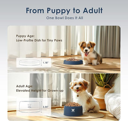 PAWGETHER® Stainless Steel Dog Bowls, Dog Food Water Bowl with Non-Slip Base Two-Piece Design Easy Clean Dishwasher Safe Navy Blue 34oz + 12oz