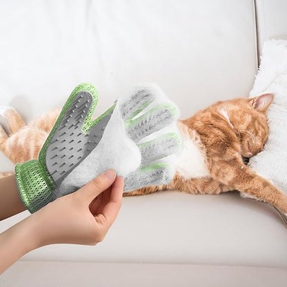 2 in 1 Pet Grooming Gloves - Cat and Dog Glove Brush, High Efficiency Pet Hair Removal Massage Glove, Clean Hair on Both Sides (Green /1 Piece)