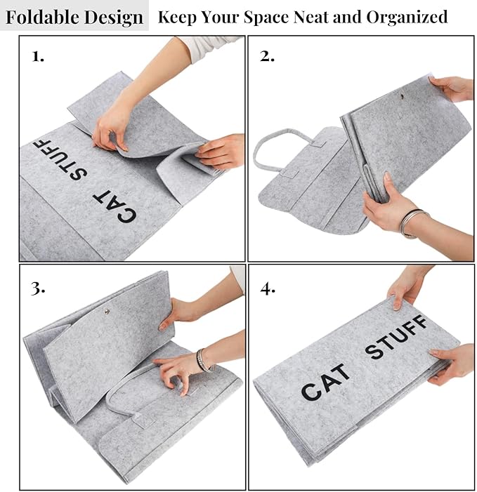 2 Pack Cat Wand Toy Storage Bag, Hanging Cat Teaser Holder for Neatly Organization, Durable Feather Pet Toy Organizer Bag with Handle for Indoor Pet Supplies, Feline Safety