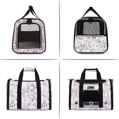 Petmolico Cat Carrier Soft-Sided Pet Bag for Small Medium Cats Puppies 16LBs - Airline Approved Pet Travel Carrier 3 Open Doors (Medium,Mixed Pink)