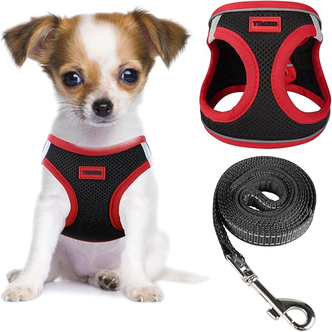 YIMEIS Dog Harness and Leash Set, No Pull Soft Mesh Pet Harness, Reflective Adjustable Puppy Vest for Small Medium Large Dogs, Cats (Black & red 01, Small (Pack of 1)