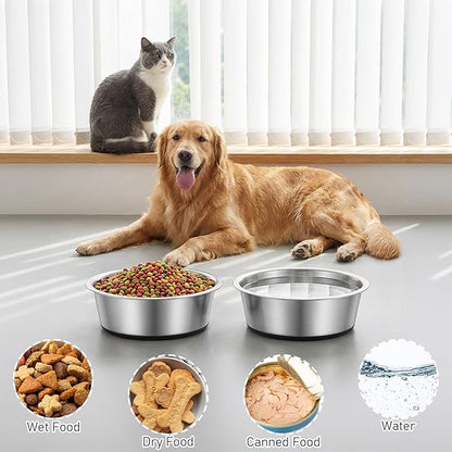 4-Pack Heavy Duty Stainless Steel Dog Bowls with Non-Slip Base – 8 Cup (64 oz) Rust-Resistant Metal Food & Water Dishes for Medium & Large Dogs