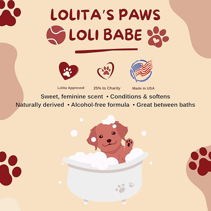 lolita's paws Loli Babe Feminine Dog Cologne – Deodorizing Pet Spray for Dogs, Softens & Conditions Coat, Fresh Scent, 8 oz, Made in USA, For Her