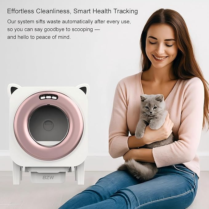 BZW Self Cleaning Litter-Box for Multiple Cats with 76L Large Capacity,Automatic Litter Box with App Control and Safety Sensors Protection (Black)
