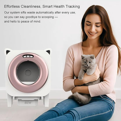 BZW Self Cleaning Litter-Box for Multiple Cats with 76L Large Capacity,Automatic Litter Box with App Control and Safety Sensors Protection (Black)