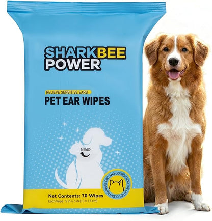 Bamboo Pet Ear Wipes for Dogs & Cats, Gently Clean Dirt, Wax & Odor, Daily Ear Care (70)