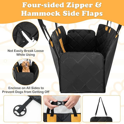 Dog Car Seat Cover, Dog Cover for Back Seat with Breathable Mesh, 2 Storage Pockets, 2 Side Straps, Dog Seat Cover Hammock for Cars, Trucks & SUVs (Large Size)