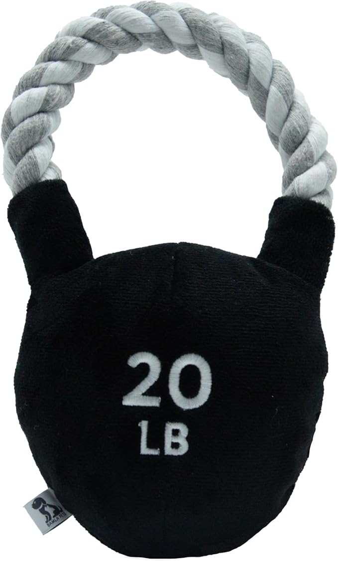 Pets Kettlebell Workout Funny Dog Toy - Parody Plush Multi Inner Mesh Layer Squeaky Crinkle Tough Nylon Rope