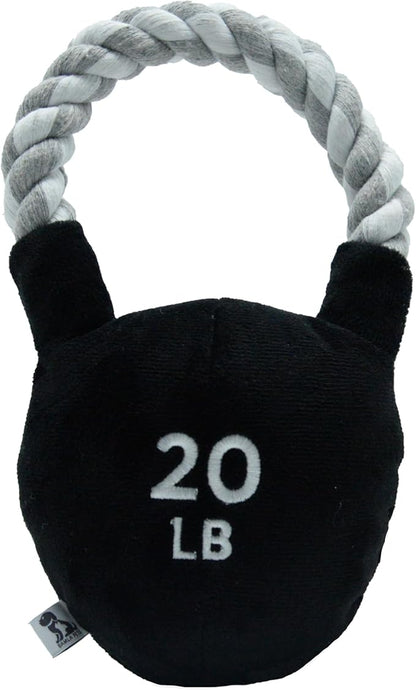 Pets Kettlebell Workout Funny Dog Toy - Parody Plush Multi Inner Mesh Layer Squeaky Crinkle Tough Nylon Rope