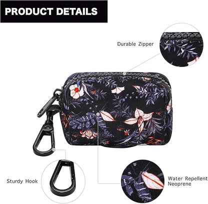Petmolico Dog Poop Bag Holder Leash Attachment, Waste Bag Dispenser Zippered Pouch - 2 Pack, Fits Any Leash, Includes Free Roll of Bags, Boho Floral