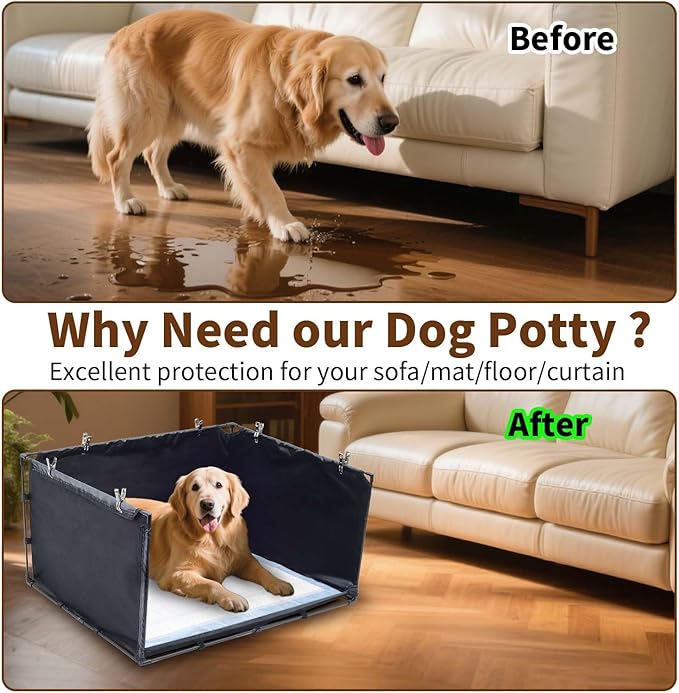 Dog Litter Box Indoor for Medium Dogs,Pee Pad Holder with High Walls(34.64"*28.34"*17.72"),No-Spill Pee Pad Holder with Foldable Pet Toilet,Easy Clean Puppy Litter Box for Dogs (Large)
