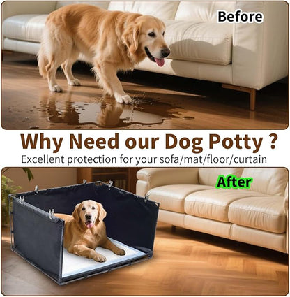 Dog Litter Box Indoor for Medium Dogs,Pee Pad Holder with High Walls(34.64"*28.34"*17.72"),No-Spill Pee Pad Holder with Foldable Pet Toilet,Easy Clean Puppy Litter Box for Dogs (Large)