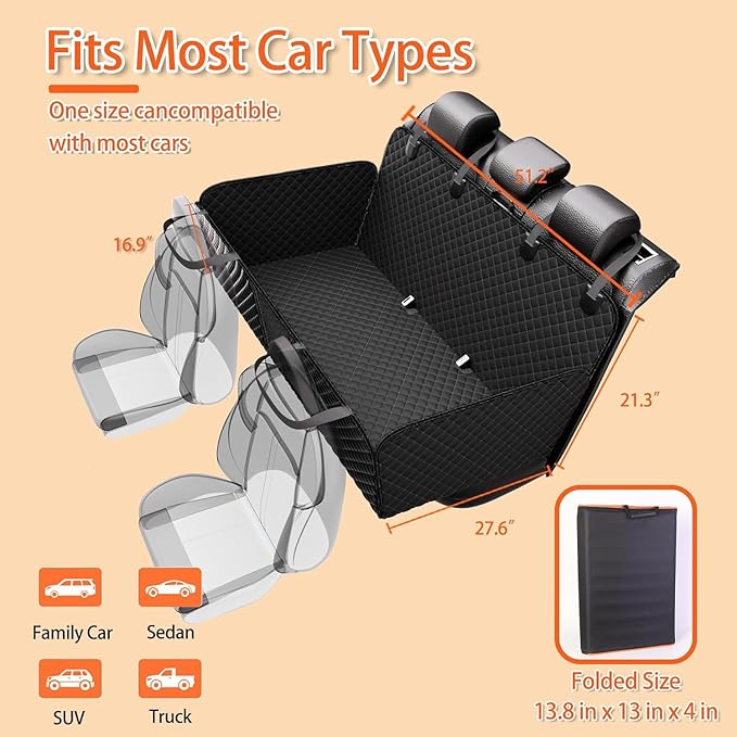 Chilino Back Seat Extender for Dogs - Large Space, Waterproof Dog Car Seat Cover for Back Seat with Hard Bottom Holds 420lbs, Upgraded Material Waterproof Pet Car Bed Dog Hammock for Car, SUV,Truck