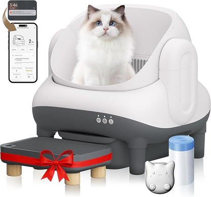 Large Automatic Litter Box Open Top, MeowWhimsy S7 Pro Self Cleaning Litter Box, App Control-No Scoop, Odor-Free, Extra Large Electric Kitty Litter-Boxes for Multi-Cat, Includes Pedal Mat, Bags