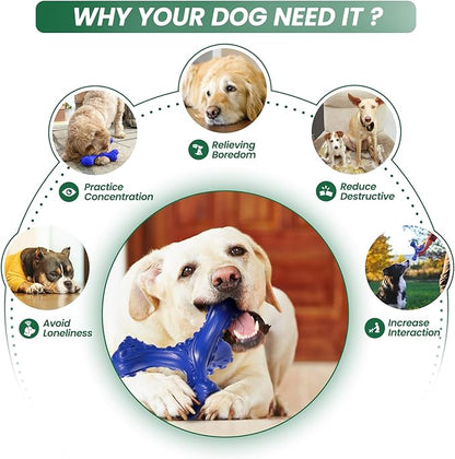 Dog Chew Toys for Aggressive Chewers Large Breed,Indestructible Bones Toy，Durable Cleaning Toothbrush Natural Rubber Dog Toys… (Deep Blue)