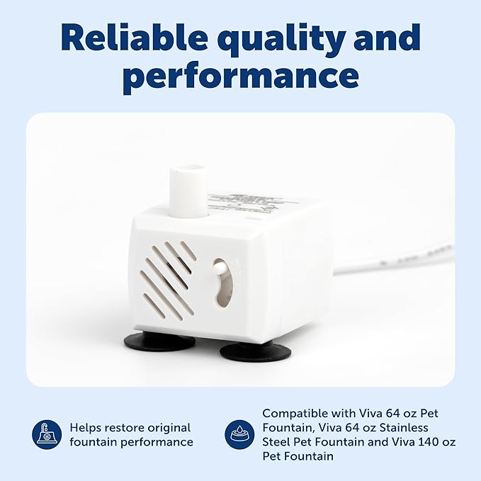 PetSafe Viva Pet Fountain Replacement Pump - Ultra-Quiet Pump - Backup Pump - LED Indicator - Auto Shut Off - Easy to Clean - Durable Build - Compact Fit