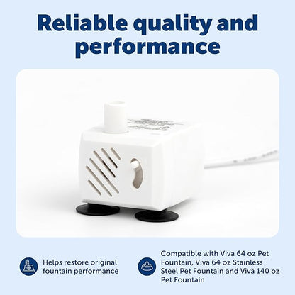 PetSafe Viva Pet Fountain Replacement Pump - Ultra-Quiet Pump - Backup Pump - LED Indicator - Auto Shut Off - Easy to Clean - Durable Build - Compact Fit
