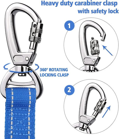 Heavy Duty Dog Leash for Large Dogs, 4-6FT Traffic Padded 2 Handles for Extra Control, Strong Shock Absorbing Bungee with Car Safety Buckle, Reflective for Night Walking
