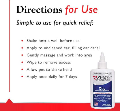Zymox Otic Enzymatic Solution for Dogs and Cats to Soothe Ear Infections with 1% Hydrocortisone for Itch Relief, 4oz