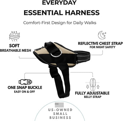 ShawnCo Essential Dog Harness, No-Pull Pet Vest with 3 Leash Clips, No Choke, Reflective, Adjustable and Padded, for Easy Walking and Training for Small, Medium and Large Dogs (Driftwood, L)