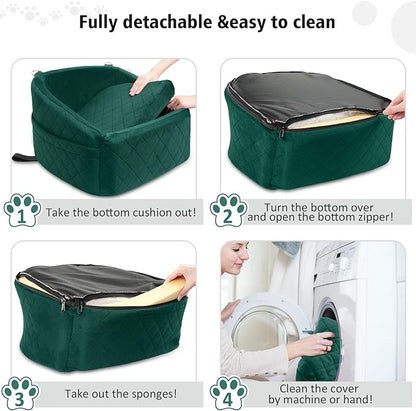 NEEZUKAR Dog Car Seat for Small Medium Dogs,Detachable Washable Dog Booster Seat Under 30lbs, Pet Car Seats Travel Bed with Storage Pockets and Safety Belt(Green)