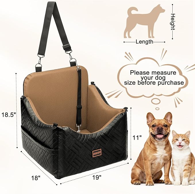 JOEJOY Dog Car Seats for Small Medium Dogs Under 35lbs, Waterproof PU Leather Dog Booster Seat with Detachable Cover, Thickened Memory Foam Pet Car Seat with Safety Belt and Storage Pockets