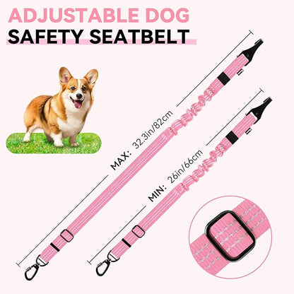 Pawaboo Dog Car Seat Belt– Reflective & Adjustable Dogs Cars Harness Leash with 360° Lockable Buckle, Shockproof Dogs Tether Bungee for Safe Travel, Pink