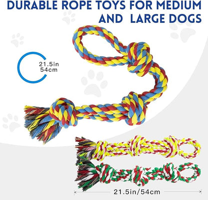 [3 Pack] Christmas Dog Rope Toys for Large and Medium Aggressive Chewers, Nearly Indestructible Rope Chew Toys, Heavy Duty 100% Cotton Tug of War Dog Toy for Boredom, Teeth Cleaning