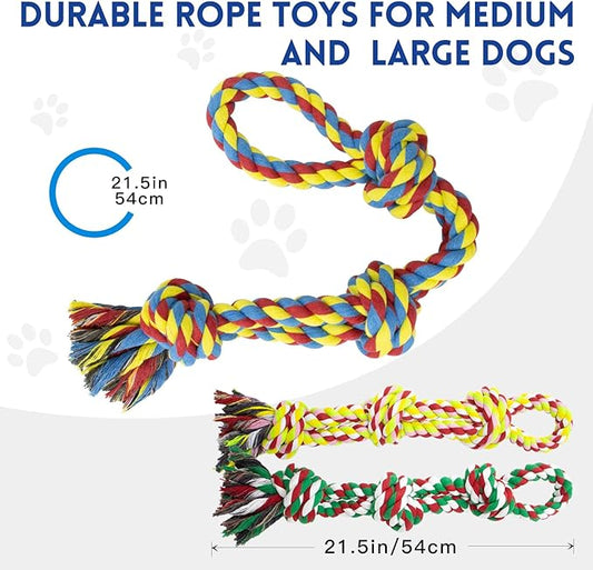 [3 Pack] Christmas Dog Rope Toys for Large and Medium Aggressive Chewers, Nearly Indestructible Rope Chew Toys, Heavy Duty 100% Cotton Tug of War Dog Toy for Boredom, Teeth Cleaning
