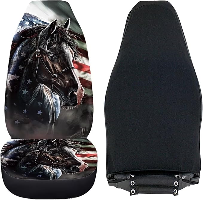 Horse American Flag Seat Covers Decorative Accessories for Cars Trucks SUV 2-Pack Car Seat Covers Car Accessories Auto Interior Covers for Truck Van SUV, Seat Covers