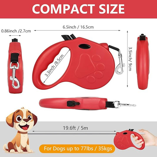 Retractable Dog Leash, 16ft Dog Walking Leash for Small Dogs up to 77lbs, Non-Slip Handle - Red