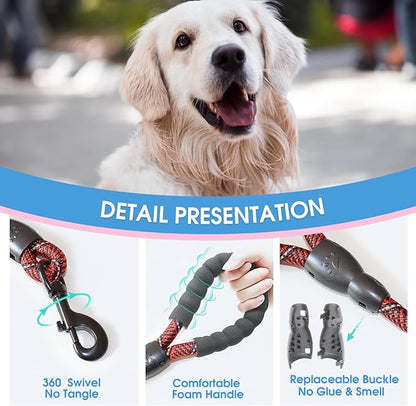BAAPET 2/4/5/6 FT Dog Leash with Comfortable Padded Handle and Highly Reflective Threads for Small Medium and Large Dogs (5FT-1/2'', Black Red)