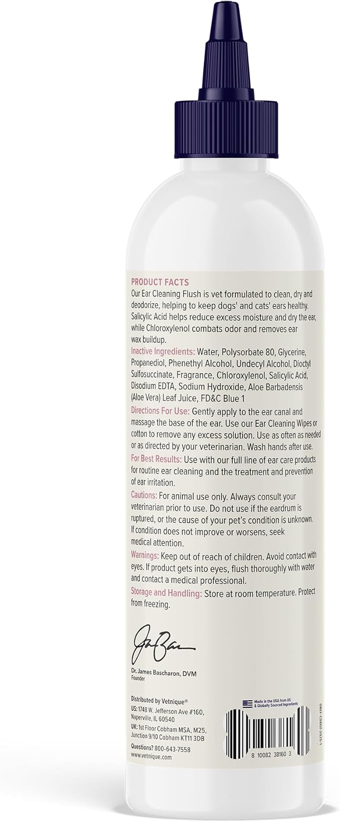 Vetnique Oticbliss Dog Ear Cleaner Flush with Odor Control, Dog Ear Cleaning Solution for Dirt and Wax with Soothing Aloe Dogs & Cats Flush - Vet Recommended for Itchy Ears (8oz, Flush)