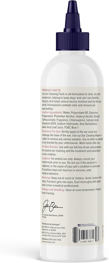 Vetnique Oticbliss Dog Ear Cleaner Flush with Odor Control, Dog Ear Cleaning Solution for Dirt and Wax with Soothing Aloe Dogs & Cats Flush - Vet Recommended for Itchy Ears (8oz, Flush)