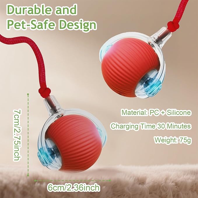 Interactive Rolling Dog Ball, 2026 New Self Rolling Dog Ball Interactive Cat Toys Automatic Cat Toy Self Moving Dog Toys, 360° Smart Automatic Toy Electric (Red)