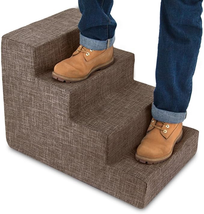 Best Pet Supplies Dog Stairs for Small Dogs & Cats, Foam Pet Steps Portable Ramp for Couch Sofa and High Bed Non-Slip Balanced Indoor Step Support, Paw Safe No Assembly - Brown Linen, 4-Step