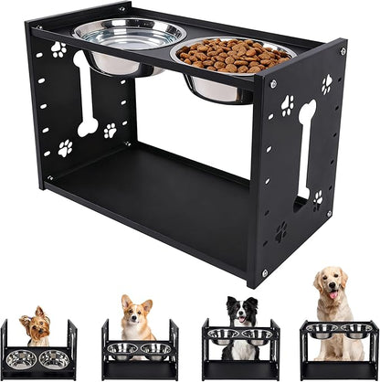FORUP All-Metal Elevated Dog Bowls, Heavy Duty Cold-Rolled Steel Frame, 6-Height Adjustable Raised Feeder Stand with 2 Stainless Steel Bowls, Anti-Slip Rubber Feet for All Breeds (2.5"-12.2")