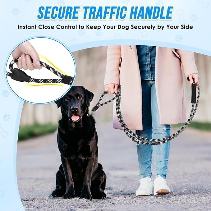 Lukovee Hands Free Dog Leash, 10FT Adjustable Training Lead 1/2 Inch Nylon Heavy Duty Lead No Pull for Large Medium Dogs, Tangle Free Reflective Waist-Leash for Walking Running(Xie-Black, plus Handle)