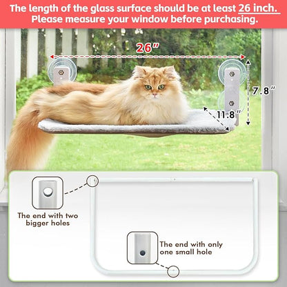 AMOSIJOY Cordless Cat Window Perch, Cat Hammock for Wall with 4 Suction Cups, Solid Metal Frame and Reversible Cover, Foldable Cat Beds for Indoor Cats