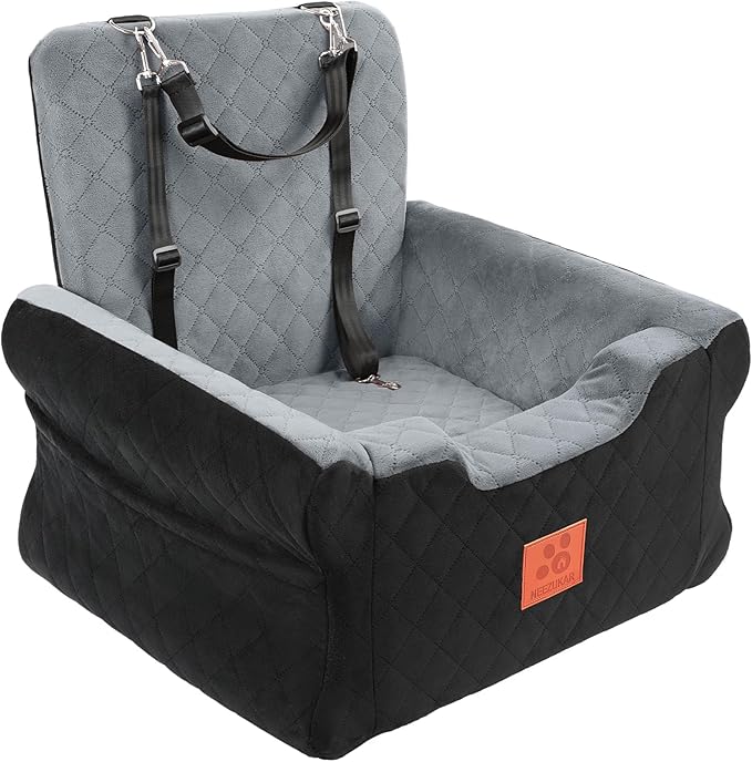 NEEZUKAR Dog Car Seats for Small/Medium Dogs, Elevated Memory Foam Dog Booster Seat, Detachable Washable Pet Car Seat with Safety Belts & Storage Pockets (Black-Gray)