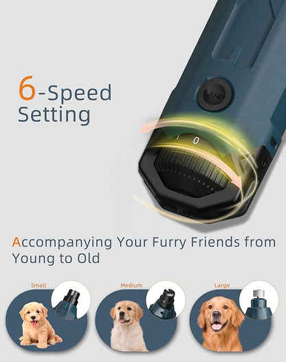6-Speed Dog Nail Grinder& 4 Extra Grinding Heads Super Quiet (45 db)Pet Nail grinder with 2 LED Lights 12000RPM & 3 Grinding Ports with Dust Cap Dog Nail Trimmer for Large Medium Small Dogs