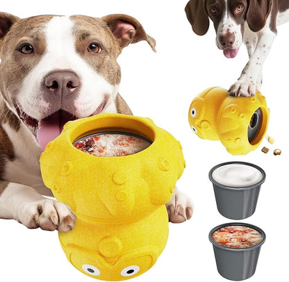 OYR Frozen Dog Treat Dispensing Chew Toy for Aggressive Chewers to Keep Them Busy, Ice Cream Holder Freeze Bone with Mold Cups, Fillable Cognitive Licking Toy (Yellow)