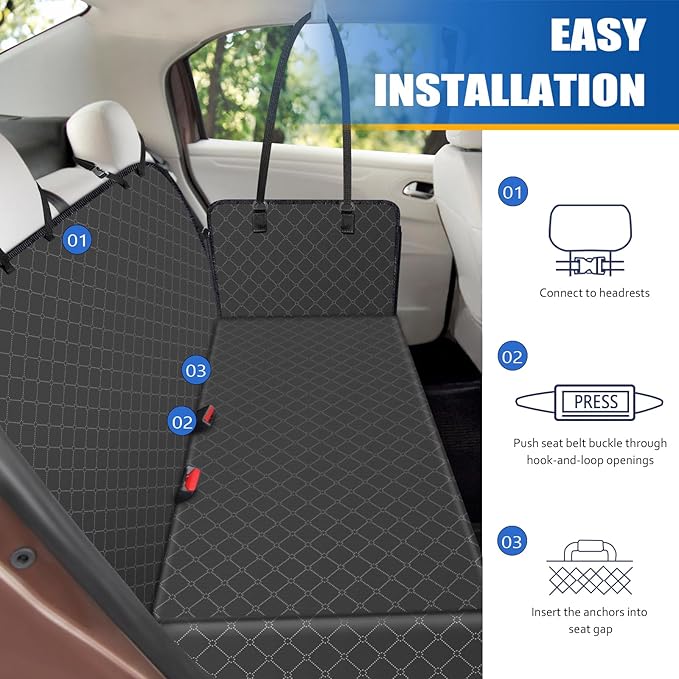Dog Car Seat Cover for Back Seat with Storage Pocket Dog Hammock Protects Against Dirt Seat Covers for Cars Scratch Prevention Fits for SUVs and Trucks 54"x 58", Black