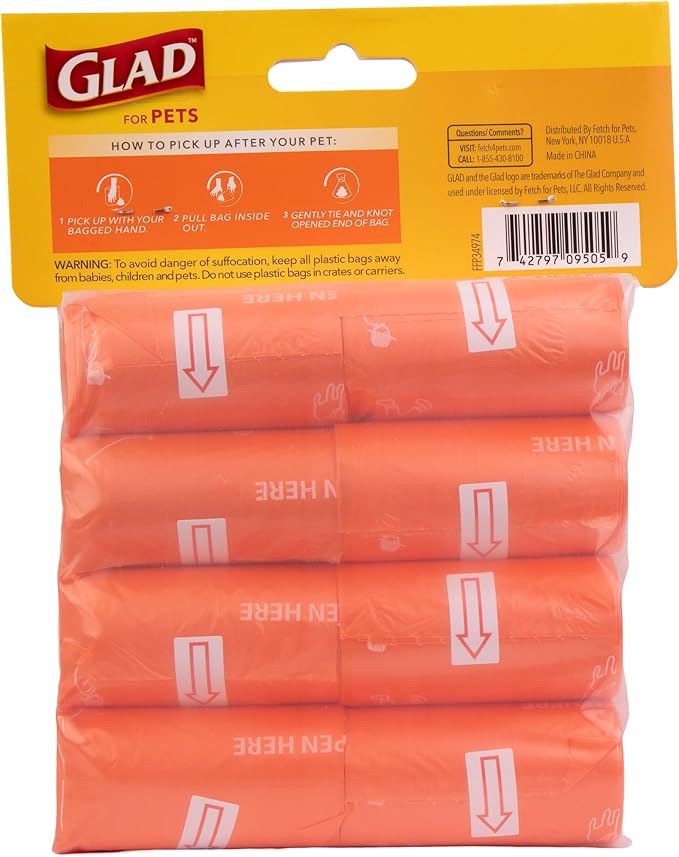 Glad for Pets Large Dog Waste Bags, Scented, Tear-Resistant, 16 Rolls | Heavy Duty Dog Poop Bags for Fast and Easy Waste Cleanup | 16 Rolls Waste Bags, 240 Bags Total